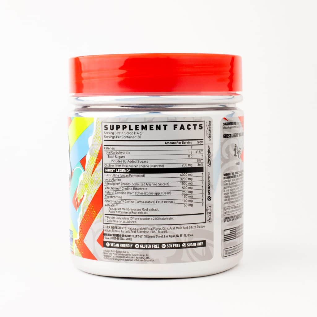 Ghost Legend Pre-workout Ingredient Label